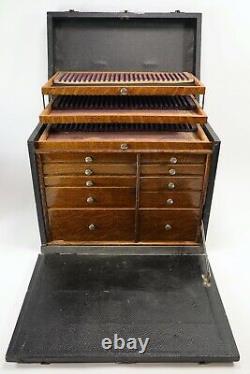 Antique Dental Cabinet 10 Drawers Dentists Tool Box Case Wood Jewelry Machinists
