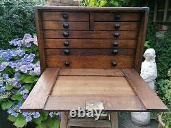 Antique Vintage Engineers Tool Cabinet Chest Bank Of 8 Drawer with Key