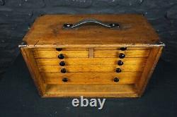 Antique Wooden Engineers Tool Chest with 7 Drawers Vintage Oak Cabinet
