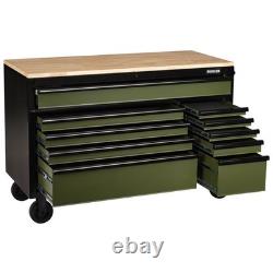 BUNKER 10 Drawer Workbench Roller Tool Cabinet, 56, Green