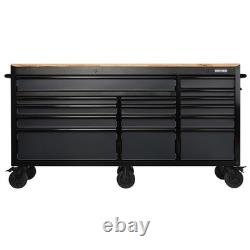 BUNKER 15 Drawer Grey Workbench Roller Tool Cabinet 72 Hardwood Worktop 27242