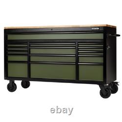 BUNKER 15 Drawer Workbench Roller Tool Cabinet, 61, Green