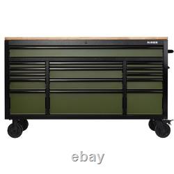 BUNKER 15 Drawer Workbench Roller Tool Cabinet, 61, Green