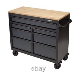 BUNKER Grey Roller Tool Cabinet 7 Drawer Workbench 41 Wood Top Draper 08216