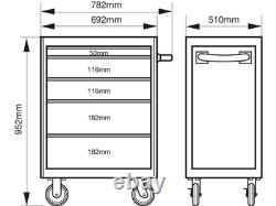 Bahco E72 5 Drawer 26? Black Mobile Roller Tool Storage Cabinet, 1472K5BLACK