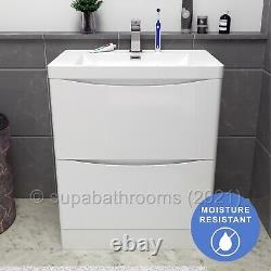 Bathroom Vanity Basin Unit Storage 2 Drawer White Gloss Cabinet Smile 700