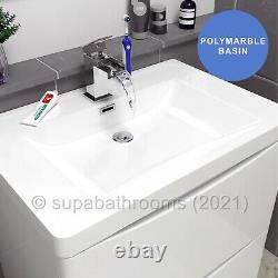 Bathroom Vanity Basin Unit Storage 2 Drawer White Gloss Cabinet Smile 700