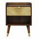 Bedside Table Cabinet Cupboard Drawer Solid Wood Art Deco Theme Chestnut & Gold