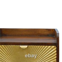 Bedside Table Cabinet Cupboard Drawer Solid Wood Art Deco Theme Chestnut & Gold