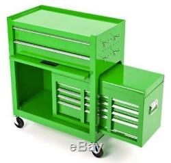 BikeTek Steel Rolling Tool Cabinet Green 8 Drawers Top Chest Box Garage Storage