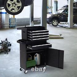 Black 2 in 1 Metal Tool Chest Cabinet Garage Trolley Workshop Storage Drawer Box