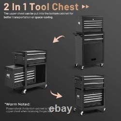 Black 6 Drawer Heavy Duty Detachable Tool Storage Cabinet with Wheels & Hooks