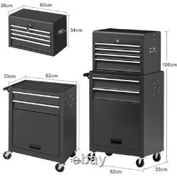 Black 6 Drawer Heavy Duty Detachable Tool Storage Cabinet with Wheels & Hooks