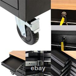 Black Home Workbench Tool Chest Box Cabinet Storage Drawer Organizer withWheel