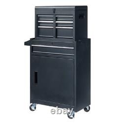 Black Metal Tool Cabinet Storage Box Chest With 4 Drawers With Wheels for Garage