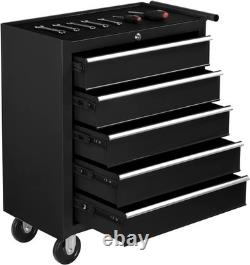 Black Tools Affordable Steel Chest Tool Box With Lock Roller Cabinet 5 Drawers
