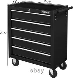 Black Tools Affordable Steel Chest Tool Box With Lock Roller Cabinet 5 Drawers