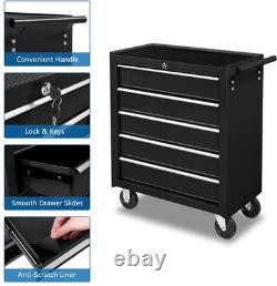 Black Tools Affordable Steel Chest Tool Box With Lock Roller Cabinet 5 Drawers