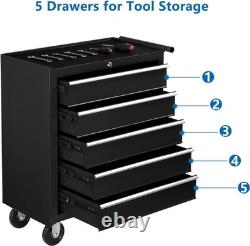 Black Tools Affordable Steel Chest Tool Box With Lock Roller Cabinet 5 Drawers