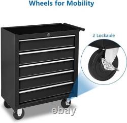 Black Tools Affordable Steel Chest Tool Box With Lock Roller Cabinet 5 Drawers