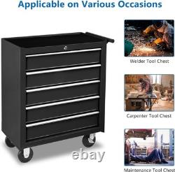 Black Tools Affordable Steel Chest Tool Box With Lock Roller Cabinet 5 Drawers
