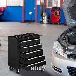 Black Tools Affordable Steel Chest Tool Box With Lock Roller Cabinet 5 Drawers