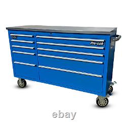 CRYTEC Pro Cab 55in Blue Stainless Steel Drawer Bench Tool Box Chest Cabinet