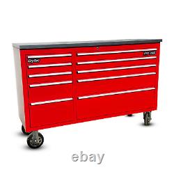 CRYTEC Pro Cab 55in Red Stainless Steel Drawer Work Bench Tool Box Chest Cabinet