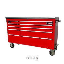 CRYTEC Pro Cab 55in Red Stainless Steel Drawer Work Bench Tool Box Chest Cabinet