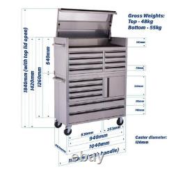 Charlies 41 Stainless Steel 14 Drawer Tool Cabinet HTC4114W-1 + HTC4114W-2