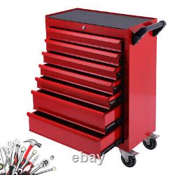 Chest of 7 Drawers Tool Cabinet Cart Workshop Garage Trolley on Wheels Lockable