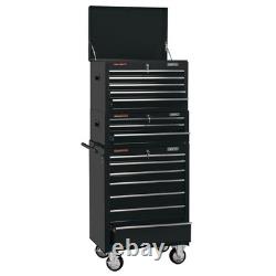 Combined Roller Cabinet and Tool Chest, 15 Drawer 26in Black Storage