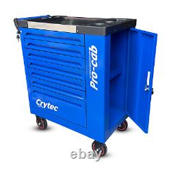 Crytec Tool Box With Tools 7 Drawers Roller Cabinet with 250 piece tool Kit Blue