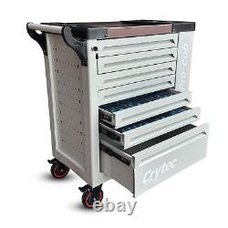 Crytec Tool Box With Tools 7 Drawers Roller Cabinet with 250 piece tool Kit Grey