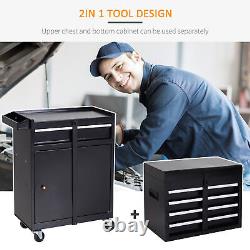 DURHAND 2 in 1 Metal Tool Cabinet Storage Box Cabinet 5 Drawers Pegboard Chest