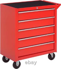 DURHAND Roller Tool Cabinet Storage Chest Box Garage Workshop 5 Drawers Red