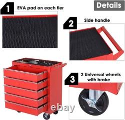DURHAND Roller Tool Cabinet Storage Chest Box Garage Workshop 5 Drawers Red