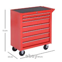 DURHAND Roller Tool Cabinet Storage Chest Box Garage Workshop 7 Drawers, Red