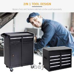 DURHAND Steel 4-Drawer Duo-Door Rolling Tool Cabinet Tool Chest On Wheels Black