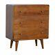 Dark Wood Mid Century Solid Wood 3 Drawer Curved Chest Of Drawers Af Cabinet