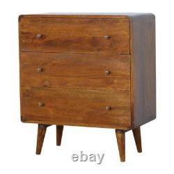 Dark wood Mid Century Solid Wood 3 Drawer Curved Chest of Drawers AF Cabinet
