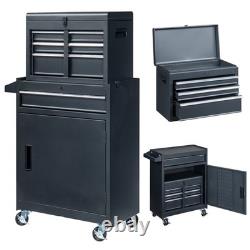 Detachable Rolling Tool Storage Cart Lockable Drawer Double Shelf Bottom Cabinet