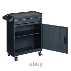 Detachable Rolling Tool Storage Cart Lockable Drawer Double Shelf Bottom Cabinet