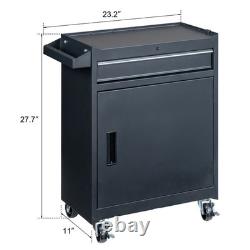 Detachable Rolling Tool Storage Cart Lockable Drawer Double Shelf Bottom Cabinet