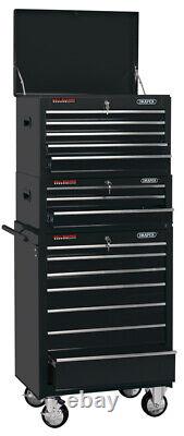 Draper 04594 Combined Roller Cabinet and Tool Chest, 15 Drawer, 26, Black
