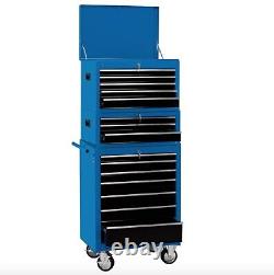 Draper 26 650mm Large 3 Box 15 Drawer Blue Tool Chest Cabinet on Heavy Casters
