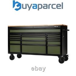 Draper 27333 BUNKER 15 Drawer Workbench Roller Tool Cabinet, 61, Green