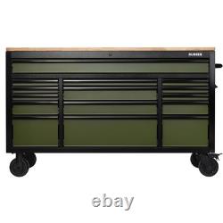 Draper 27333 BUNKER 15 Drawer Workbench Roller Tool Cabinet, 61, Green