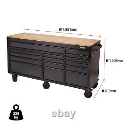 Draper BUNKER Workbench Roller Tool Cabinet, 15 Drawer, 72, Grey 08241