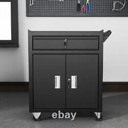 Drawer Lockable Steel Tool Storage Cabinet Box with Wheels Handle 2 Keys Black uk